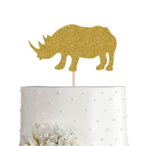 Gold Glitter Rhinoceros Cake Topper, Wild Animal Baby Shower Birthday Party Decorations