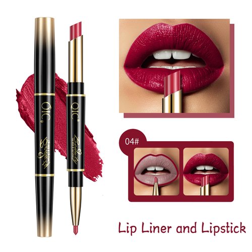 KUNSHNBEI Strawberry Red Lip Liner and Lipstick for Women, Long Lasting color 2 in 1 Lipstick with Lip Liner Pencil Combo, Lipliner Pencil, Waterproof 24 Hour lipstick with lip liner