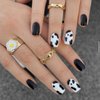 IMSOHOT Glossy Square Press on Nails Short Squoval Cow Print Nails Cute Black Fake Nails False Nails Full Cover Glue on Nails for Women and Girls