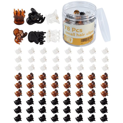 Mini Claw Hair Clips Set - 78 Tiny Plastic Clips in 3 Colors for Women and Girls