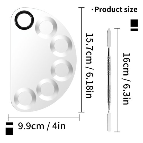 Makeup Mixing Foundation Palette Tools - Stainless Steel Nail Art Palette with Makeup Foundation Spatula Professional Cosmetic Mixing Makeup Palette Tray for Eye Shadow Eyelash Lipsticks Nail Art