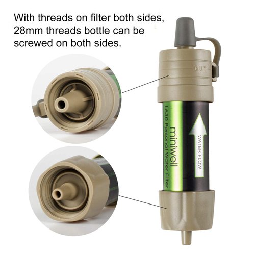 miniwell Gravity Water Filter Straw Ultralight Versatile Hiker Water Filter Optional Accessories. TUV Proven Emergency Kit Hurricane Storm Supplies. (Water Filter with Bucket Connector)