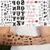 TASROI 18 Sheets Black Inspired Quotes Temporary Tattoos For Women Kids Children Long Lasting Letter Alphabet Words Fake Tattoo Stickers Birds Cross ECG infinity Moon Star Neck Arm Tatoo For Men Adult