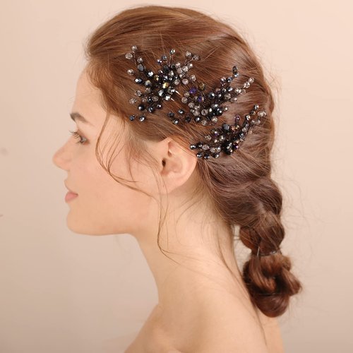 Xerling Brides Wedding Black Crystal Hair Pins Boho Hair Accessories Bridal Hair Pieces Vintage Headpiece for Girls 3Pcs