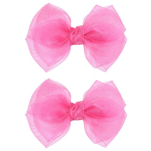 Hot Pink Mesh Hair Bow Clips 4" Organza Double Tulle Bow Barrettes Alligator Hair Pins Boutique Birthday Party Dress outfit Decor Accessories Valentines Xmas Gift for Teens Toddler Girls Kids