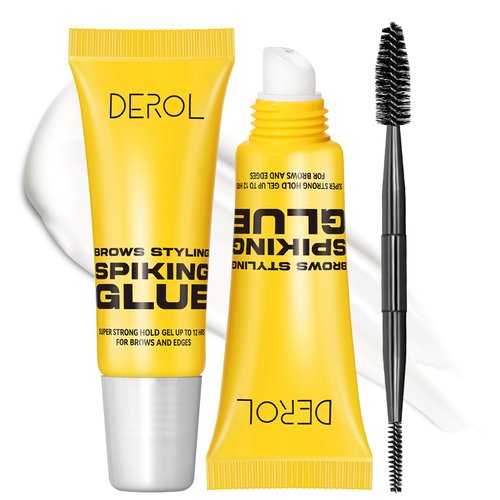 Erinde Brow Glue Eyebrow Gel, Lightweight Brow Gel, Brow Fix Gel for Long-Lasting Hold, 2 in1 Brow Gel & Hair Edges Gel, Waterproof, Smudge-Resistant, Quick-Dry Brow Styling Wax, Clear, 2PCS
