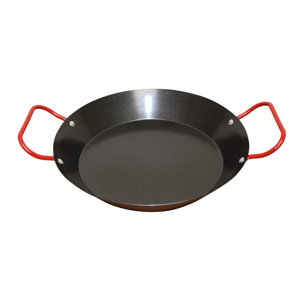 IMUSA USA 10" Carbon Steel Coated Nonstick Paella Pan, Black, Red Handles