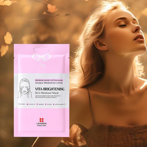 Leaders Insolution | VITA Brightening Skin Renewal Mask | Vitamin C & Niacinamide for Dark Spot Reduction and Luminous Glow | 100% Natural Cotton Sheet for Dull Skin (10 Sheets)
