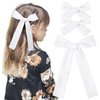 DEEKA White Cotton Linen Hair Bows 2 Sizes 5"&3.5" Soft Hair Bow set for Toddler Girls Long Ponytail Knot Bows Alligator Clip Hair Accessories for Little School Girls (White)