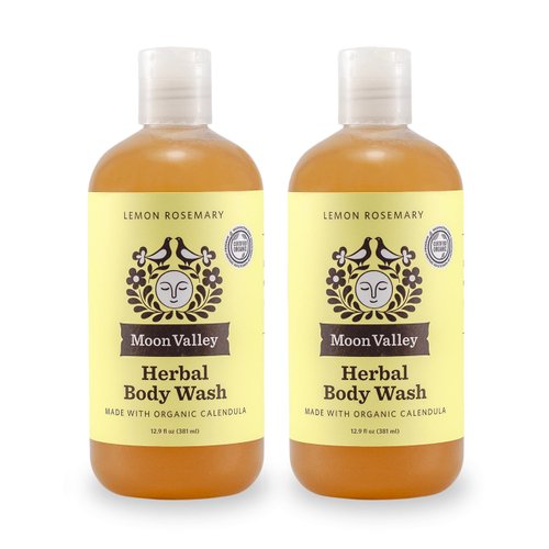 Herbal Body Wash, Lemon Rosemary by Moon Valley, All Natural Ingredients, No Parabens, Vegan, Moisturizing Essential Oils, Two Pack