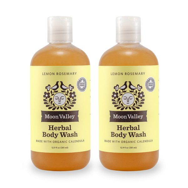 Herbal Body Wash, Lemon Rosemary by Moon Valley, All Natural Ingredients, No Parabens, Vegan, Moisturizing Essential Oils, Two Pack