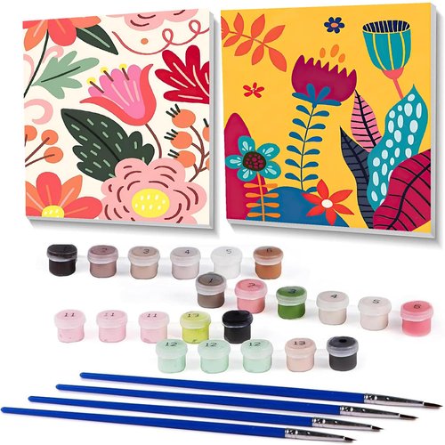 mjcakrn 2 Packs Framed Paint by Numbers Kit for Adult Beginners, Easy Adult Paint by Numbers on Canvas, Acrylic DIY Adult Beginner Paint Art and Craft Kits for Home Wall Decor 8X8 inch