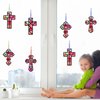 Qyeahkj 36PCS Religious Cross Suncatchers Kits Paper Craft Set Cross DIY Christian Stained Glass Effect Paper for Sunday School Art Christmas Decor Crafts Creative Art Projects Kids Party Favors Gift