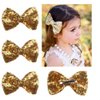 4 Pack Gold Glitter Sequins Bow Hair Clip Hairpin for Girls Cheer,Dance Recital,Birthday Shirt,Themed Party Festivals
