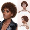 Somo Bella Short Afro Human Hair Wig, Medium Brown Afro Kinky Curly Short Wigs for Women and Men 4#