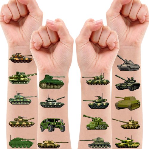 100 PCS Tank Military Temporary Tattoos Themed Birthday Party Decorations Favors Supplies Decor Army Camo Camouflage Soldier Tattoo Stickers Gifts For Game Boys Girls Classroom School Prizes Christmas