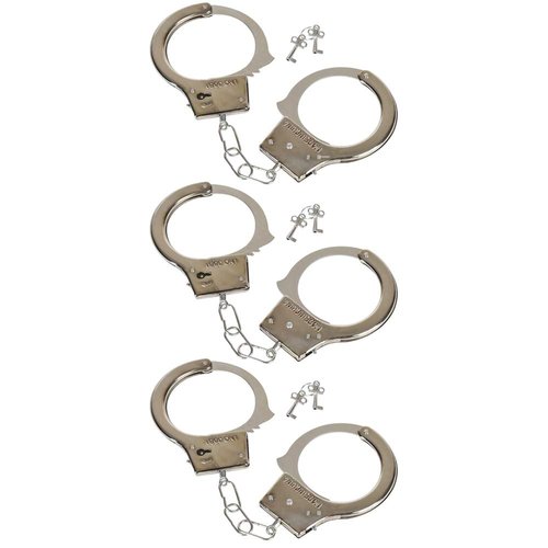 The Dreidel Company Steel Metal Play Handcuffs Pretend Police Hero Cops Halloween Dress Up, Birthday Party Gatherings, Party Favors, 10.5" (3-Pack)