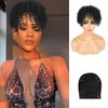 CINHOO Wiglets Hairpieces for Thinning Hair Toppers for Women with Thinning Hair Clip in Bangs Mens Hair Piece Toppers for Women Finger Coil Hair Units Afro Wigs for Women Black Curly Half Wig(1B)