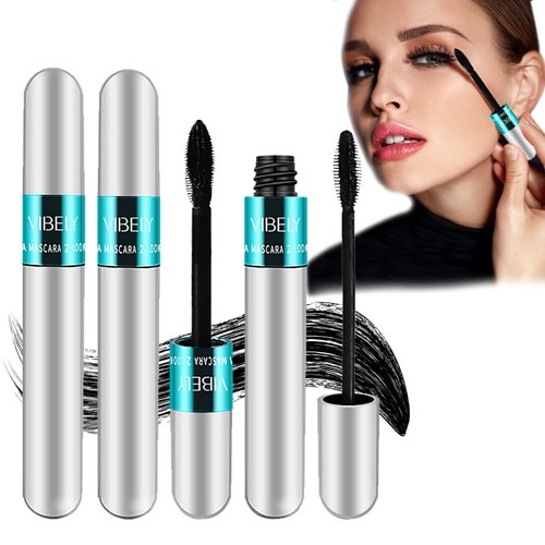Vibely Mascara 5x Longer Waterproof, 2 in 1 4D Silk Fiber Lash Mascara, Lash Cosmetics Vibely Mascara 5x Longer Washable, Long-lasting Black Mascara for Natural Lengthening and Thickening