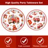 BQC 96 Pcs Firetruck Party Plates and Napkins Fire Truck Birthday Decorations Firefighter Party Favors Firetruck Party Supplies