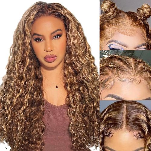 BXW Highlight Curly Lace Front Wigs Human Hair 20inch Highlight Omber HD Lace Front Wig Human Hair 13x4 Honey Blonde Lace Front Human Hair Wig for Women 180% Density Highlighted Wig Human Hair