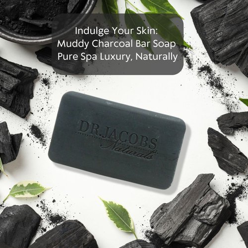Dr Jacobs Naturals Pure Castile Bar Soap - Triple Milled Loofah Exfoliating Castile Bar Soap, 5 oz. - Free of Parabens, Sulfates, Synthetics, Gluten and GMO (Muddy Charcoal)