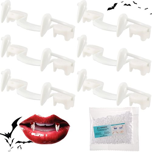 6 Pieces Retractable Halloween Vampire Fangs with Teeth Glue Creepy Fake Vampire Fangs Teeth Realistic Reusable Vampire Fangs for Cosplay Accessories Halloween Party Costume Prop Decoration