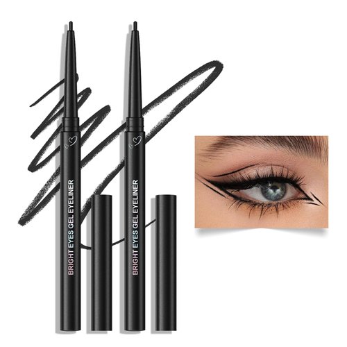 KYDA 2 Pcs Black Gel Eyeliner, Super Soft and Smooth Glide Eyeliner Pencil, Colorful Eyeliner Gel Pen with High Pigment Buildable Formula, Lasting Waterproof Colored Eyeliner