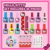 Townley Girl Hello Kitty Water-Based Nail Polish Set, Peel-Off Set with Glittery & Opaque Colors and Nail Accessories for Girls Kids, Perfect for Dress Up, Parties & Makeovers Ages 3
