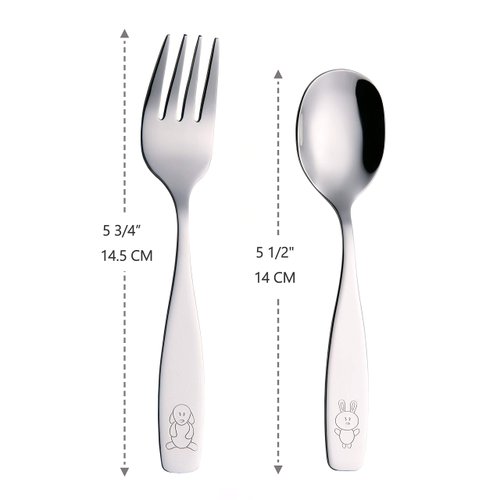 ANNOVA Kids Silverware 6 Pieces Children's Safe Flatware Set Stainless Steel - 3 x Forks, 3 x Children Dinner Spoons, Toddler Utensils, Metal Cutlery Set for LunchBox (Engraved Dog Bunny)
