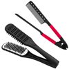 Chengu 2 Pcs Boar Bristles Clamp Double Sided Straightening Comb and Flat Iron Brush for Hair Styling and Straightening Knotty Unkempt Hair (Black, Rose Red)