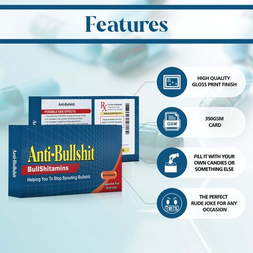 Prank Pill Box Funny Gifts for Men - Gag Christmas Gifts Funny - Prank Gift - Gag Gift Idea for Adults - Adult Gifts - Presents for Men Empty Prank Gift Box Fill It with Candy (Anti-BS)