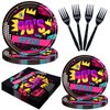 HJINGY 96 PCS Back to the 90s Party Decorations Supplies, Birthday Party Tableware Set 90s Party Dessert Plates Napkins Forks for 24 Guests 80s 90s Party Favors