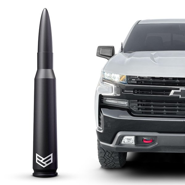 RONIN FACTORY Bullet Antenna Chevy Silverado & GMC Sierra Trucks - 50 Cal Truck Antenna Accessories - Anti Theft - Carwash Safe - Short Replacement Antenna