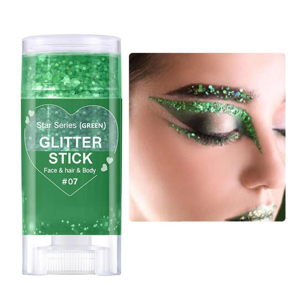 Mysense Green Body Glitter Stick,Face Hair Glitter Christmas Makeup,Sparkling Mermaid Sequins Chunky Glitter Face Paint,Singer Concert Outfit Festival Rave Accessories for Women and Kids