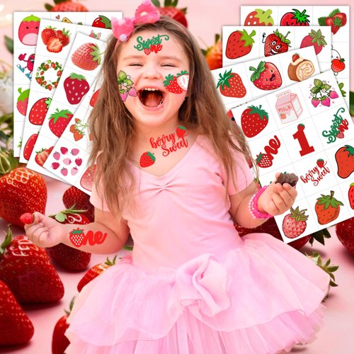 Strawberry Temporary Tattoos Berry First Birthday Party Supplies Decorations 96PCS Cute Tattoos Stickers Party Favors Kids Gifts Girls Boys Classroom School Prizes Themed