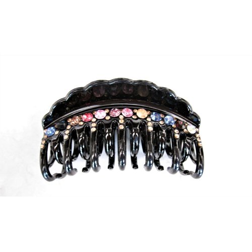 Generic Black curved hair claw clip with multi-color crystals and double grip