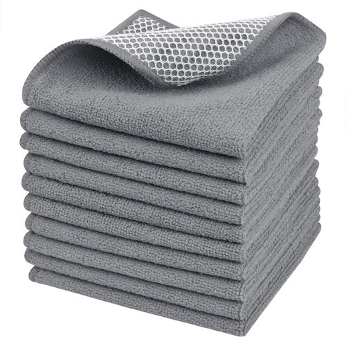 SINLAND Microfiber Dish Cloths Dish Rags for Washing Dishes Best Kitchen Washcloth Cleaning Cloths with Poly Scour Side 12Inchx12Inch 10Pack Grey