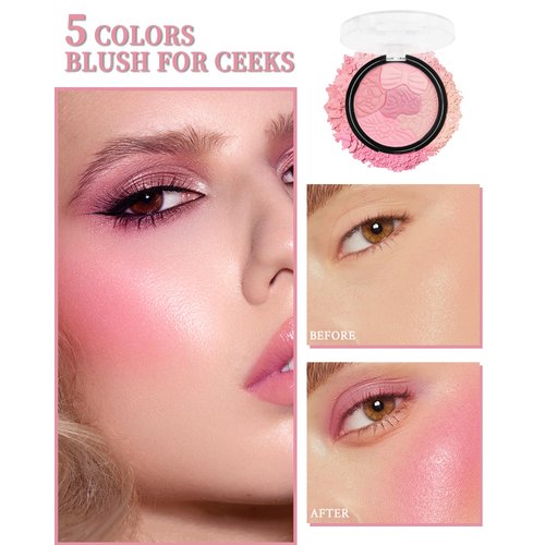 Flower Blush for Cheeks, Matte Shimmer Face Blush Powder, Eyeshadow Contour Multiuse Facial Make up Palette,Long Lasting Waterproof Embossed Blusher,Christmas Makeup Gift for Women-01#Sakura Pink