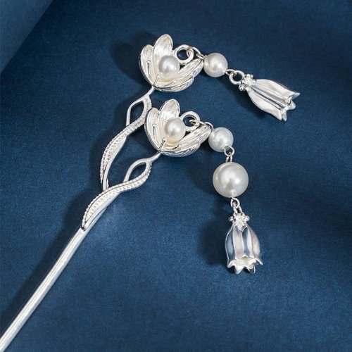 Rabithenn S925 Bell Orchid with Tassel Silver Hairpin Chinese Style Hair Sticks Wooden with Wooden Handmade Hair Clip Hair Accessories for Women Girls Long Hair (Bell orchid)