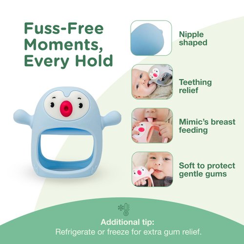 Teething Toy for Infants & Babies, Teethers for Babies 3-6 Months, Baby Teethers 0-6 Months, Teething Toys 6-12 Months, TotCo Never-Drop Baby Teething Toy, Blue