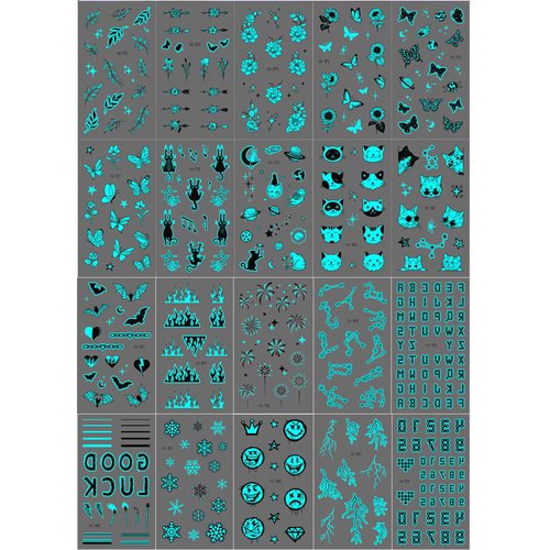 Casciybo Glow In The Dark Small Temporary Tattoos for Women Girls, 20 Sheets Cute Heart Butterfly Flower Tiny Finger Hands Luminous Fake Tattoo Stickers Birthday Party Favor Supplies Gift for Kids