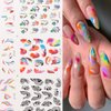 12 Sheets French Nail Art Stickers Decals Colorful Stripes Lines Irregular Geometric Water Transfer Nail Stickers 3D French Abstract Nail Decals Nail Art Supplies for Women Girls DIY Acrylic Nails