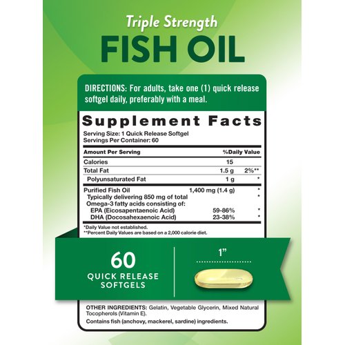 Nature's Truth Triple Strength Fish Oil Softgels | 1400 mg | 60 Count | Active Omega 3 | Non-GMO & Gluten Free Supplement