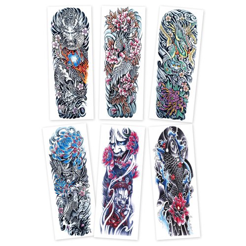 Kotbs 6 Sheets Full Arm Temporary Tattoo Sleeves for Men Women, Realistic Fake Tattoo Sleeves, Ja...