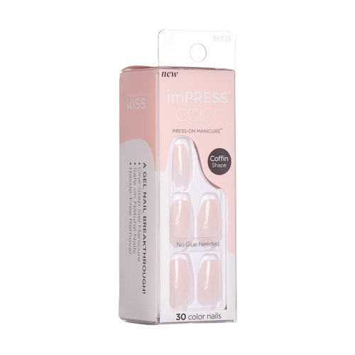 KISS imPRESS No Glue Mani Press On Nails, Color, 'Serendipity', Pink, Medium Size, Coffin Shape, Includes 30 Nails, Prep Pad, Instructions Sheet, 1 Manicure Stick, 1 Mini File