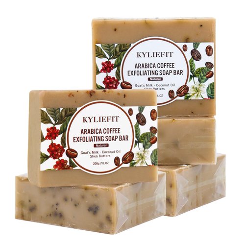 AILKE BOOST LUSTER Arabica Coffee Exfoliating Soap Bar, Gentle Clean Skin, Reduce Dark Spots, Enriched with Coconut Oil, Shea Butter, Improve Dry And Dull Skin, 7 oz (Pack of 5)