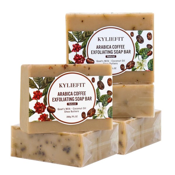 AILKE BOOST LUSTER Arabica Coffee Exfoliating Soap Bar, Gentle Clean Skin, Reduce Dark Spots, Enriched with Coconut Oil, Shea Butter, Improve Dry And Dull Skin, 7 oz (Pack of 5)