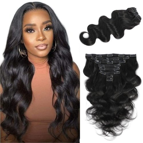 LUMIERE Hair Clip In Hair Extensions Real Human Hair - Body Wave Hair Extensions Clip Ins 120g Grade10A Brazilian Remy Hair 8Pcs With 20Clips Double Wefts Thick and Soft 16 Inch