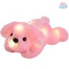 WEWILL 10'' Light up Pink Puppy Dog LED Stuffed Animal with Colorful Night Light Glow Soft Plush Toy Gifts for Kids on Christmas Birthday Valentines Day